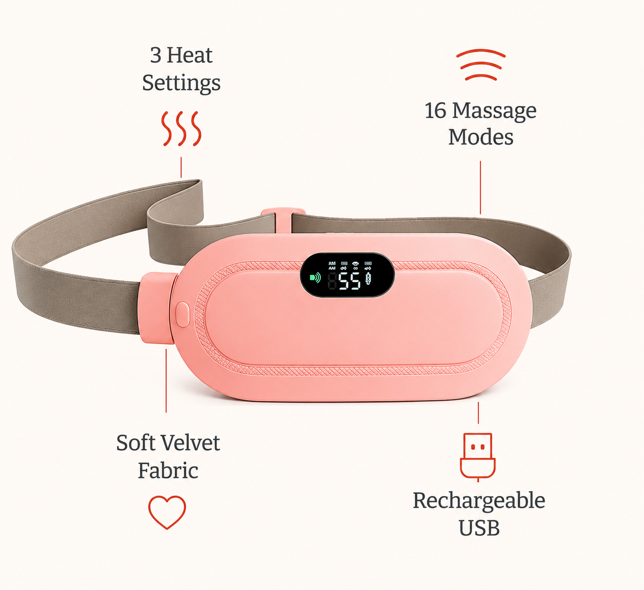 Features: 3 Heat Settings, 16 Massage Modes